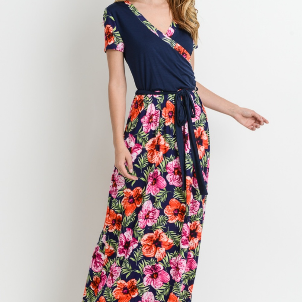 V Neck Long Dresses Maxi Dress navy floral - Picture 4 of 4
